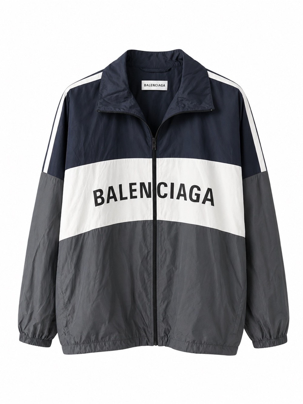 🚩steal Balenciaga Navy White Gray Logo Panel Windbreaker Jacket